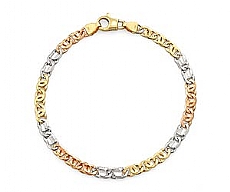 14k Tri Color Gold Men's Handmade Link Bracelet (5mm,8.25