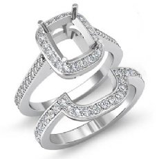 0.86Ct Diamond Engagement Halo Ring Cushion Bridal Sets 14K White Gold SemiMount
