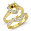 0.86Ct Diamond Pave Heart Bridal Sets Ring 14k Yellow Gold Semi Mount - javda.com 