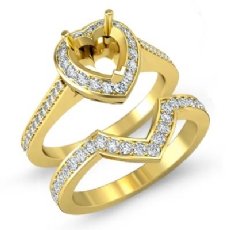 Diamond Pave Heart Bridal Sets Ring 14k Gold Yellow Semi Mount (0.86Ct. tw.)