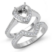0.86Ct Diamond Engagement Pave Ring Heart Bridal Sets 14k White Gold Semi Mount - javda.com 