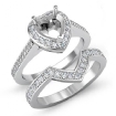 0.86Ct Diamond Pave Heart Bridal Sets Ring Platinum 950 Semi Mount - javda.com 