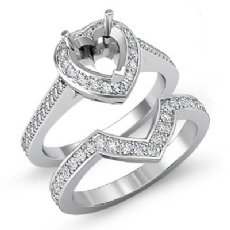 0.86 Ct Diamond Pave Heart Bridal Sets Ring 14K White Gold Semi Mount