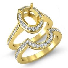 Halo Oval Bridal Sets Engagement Ring 18k Gold Yellow Semi Mount (0.88Ct. tw.)