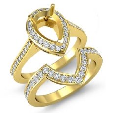 Diamond Engagement Halo Ring Setting Pear Bridal Sets 18k Gold Yellow (0.92Ct. tw.)
