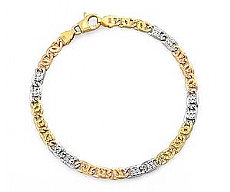14k Tri Color Gold Men's Handmade Link Bracelet (4.5mm,8.25