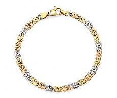 14k Tri Color Gold Men's Handmade Link Bracelet (4mm,8.25