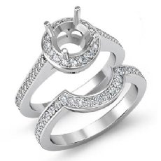 0.87Ct Diamond Engagement Pave Ring Round Bridal Sets 14k White Gold Semi Mount