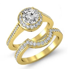 Filigree Pave Halo Bridal Set diamond Ring 18k Gold Yellow