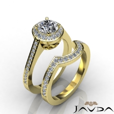 Filigree Pave Halo Bridal Set diamond Ring 18k Gold Yellow