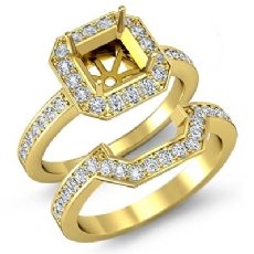 Diamond Engagement Halo Ring Asscher Bridal Sets 14k Gold Yellow Setting (1.4Ct. tw.)