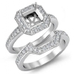 1.4Ct Diamond Engagement Halo Ring Asscher Bridal Sets 14k White Gold Setting - javda.com 