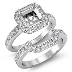 1.4 Ct Diamond Engagement Halo Ring Asscher Bridal Sets 14K White Gold Setting
