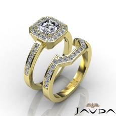 Halo Pave Setting Bridal Set diamond Ring 14k Gold Yellow