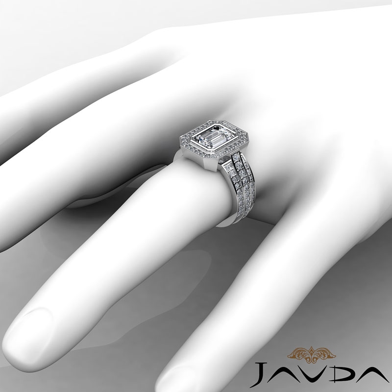 3 Row Shank Bezel Halo Pave diamond Ring 14k Gold White