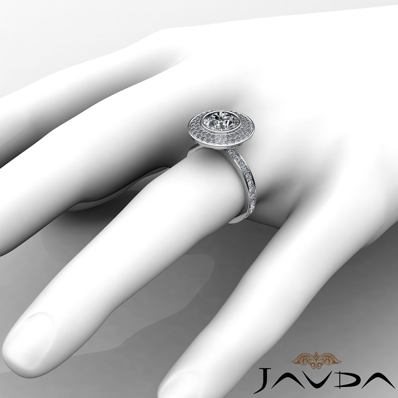 Double Halo Pave Bezel Set diamond Ring 14k Gold White