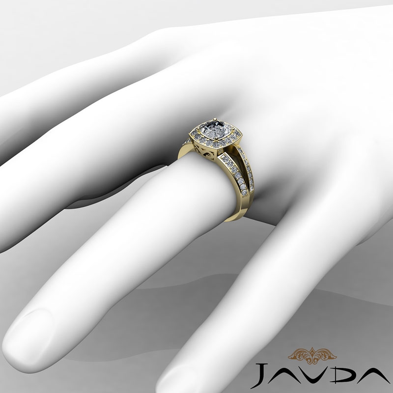 Pave Set Split Shank Halo diamond Ring 14k Gold Yellow