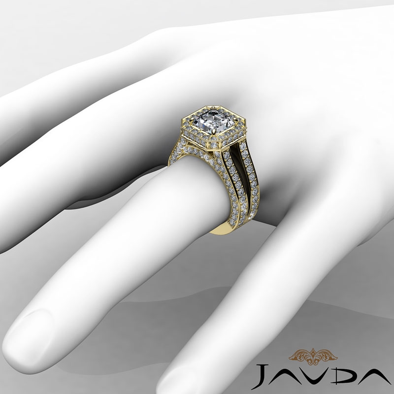 Split Shank Halo Vintage diamond Ring 14k Gold Yellow