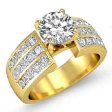 3 Row Channel Set Shank diamond Ring 18k Gold Yellow