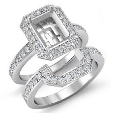 1.4Ct Diamond Engagement Halo Ring Emerald Bridal Sets 14K White Gold SemiMount