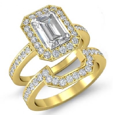 Halo Bridal Set Side-Stone diamond Ring 14k Gold Yellow