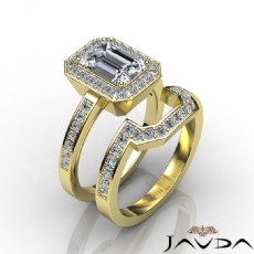 Halo Bridal Set Side-Stone diamond Ring 14k Gold Yellow