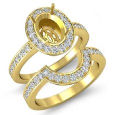 Diamond Engagement Pave Ring Oval Bridal Sets 18k Gold Yellow Setting (1.4Ct. tw.)