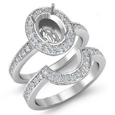 1.4Ct Diamond Engagement Pave Ring Oval Bridal Sets 14K White Gold Halo Setting