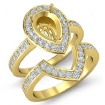 1.4Ct Diamond Halo Ring Pear Bridal Sets 14k Yellow Gold Semi Mount - javda.com 