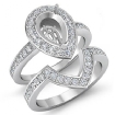 1.4Ct Diamond Halo Ring Pear Bridal Sets 14k White Gold Semi Mount - javda.com 