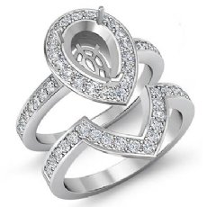 1.4 Ctw Diamond Halo Ring Pear Bridal Sets 14k White Gold Semi Mount