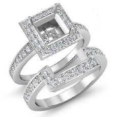 1.4Ct Diamond Engagement Ring Princess Bridal Set 14K White Gold Halo SemiMount