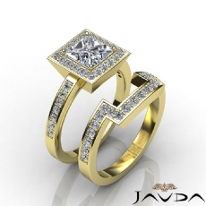 Pave Set Halo Bridal Set diamond Ring 18k Gold Yellow