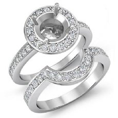 1.4Ct Diamond Engagement Ring Round Bridal Sets 14K White Gold Pave Semi Mount