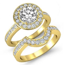 Wedding Halo Bridal Set diamond Ring 14k Gold Yellow