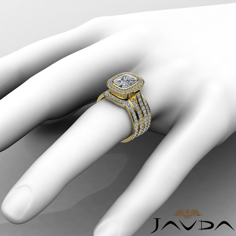 Bezel Trio Shank Bridal Set diamond Ring 14k Gold Yellow