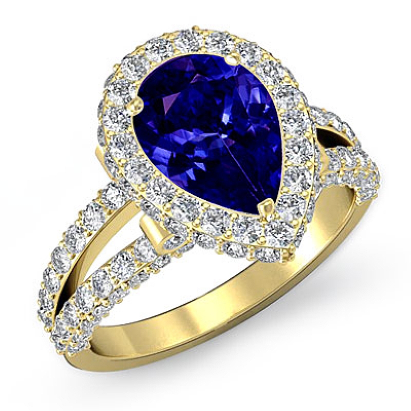 Circa Halo Split Shank Pear diamond engagement Ring in 14k Gold Yellow