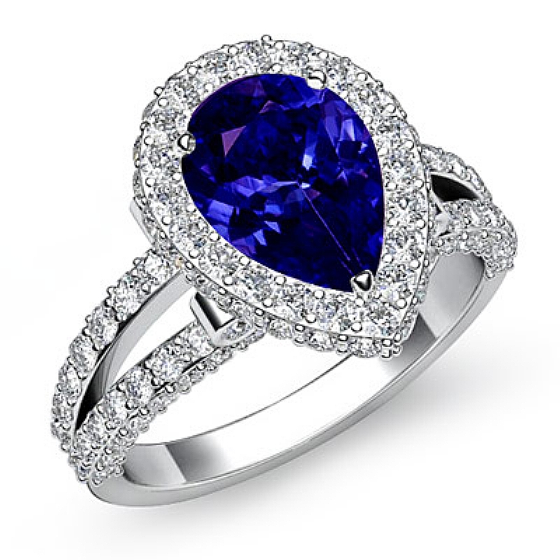 Circa Halo Split Shank Pear diamond engagement Ring in 14k Gold White