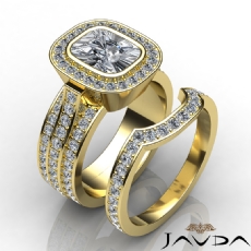 Bezel Trio Shank Bridal Set diamond Ring 18k Gold Yellow