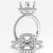 French U Pave Halo Cushion Semi Mount Diamond Engagement Ring 14k White Gold 0.57Ct - javda.com 