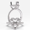 Halo French Pave Heart Semi Mount Diamond Engagement Ring 14k White Gold 0.54Ct - javda.com 