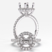 French Pave Round Halo Semi Mount Diamond Engagement Ring 14k White Gold 0.59Ct - javda.com 