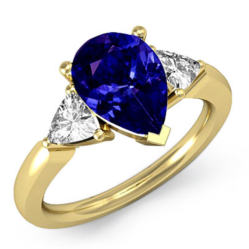 Triangle Three Stone Pear diamond Engagement Ring in 14k Gold Yellow