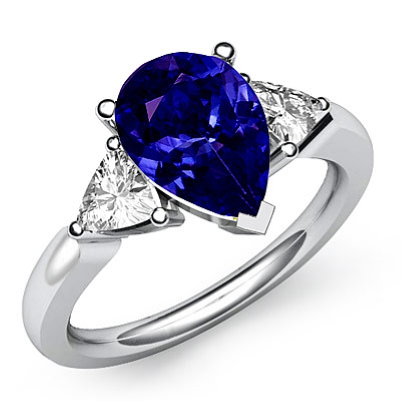 Triangle Three Stone Pear diamond Engagement Ring in 14k Gold White