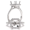 Cathedral Halo French U Pave Asscher Semi Mount Engagement Ring 14k White Gold 0.54Ct - javda.com 