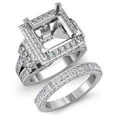 3.4 Ct Diamond Engagement Ring Princess Halo Bridal Sets 14K White Gold Setting