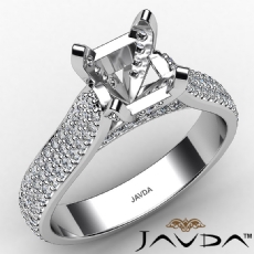Halo Pave Set Diamond Engagement Cushion Semi Mount Ring 14K White Gold 1.45Ctw.