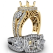 Cushion Diamond Engagement Halo 3 Stone Ring 18k Yellow Gold Semi Mount 1.85Ct - javda.com 