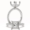 French Pave Hidden Halo Princess Semi Mount Engagement Ring 14k White Gold 0.6Ct - javda.com 