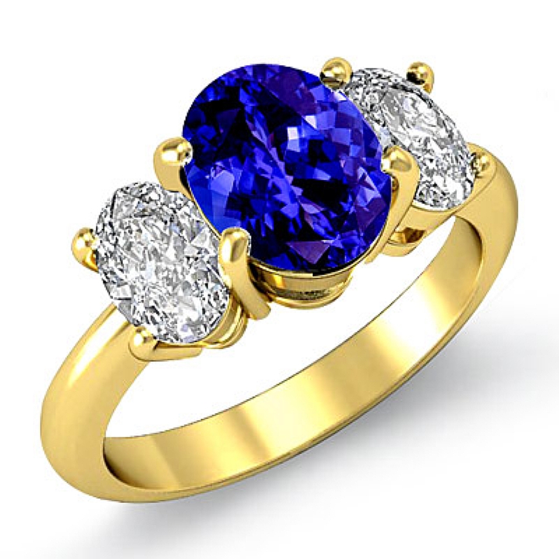 Basket Prong 3 Stone Oval diamond engagement Ring in 14k Gold Yellow